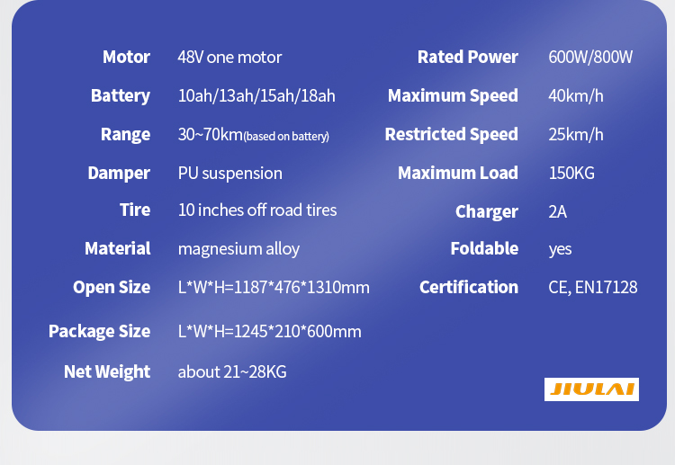 electric scooter specification